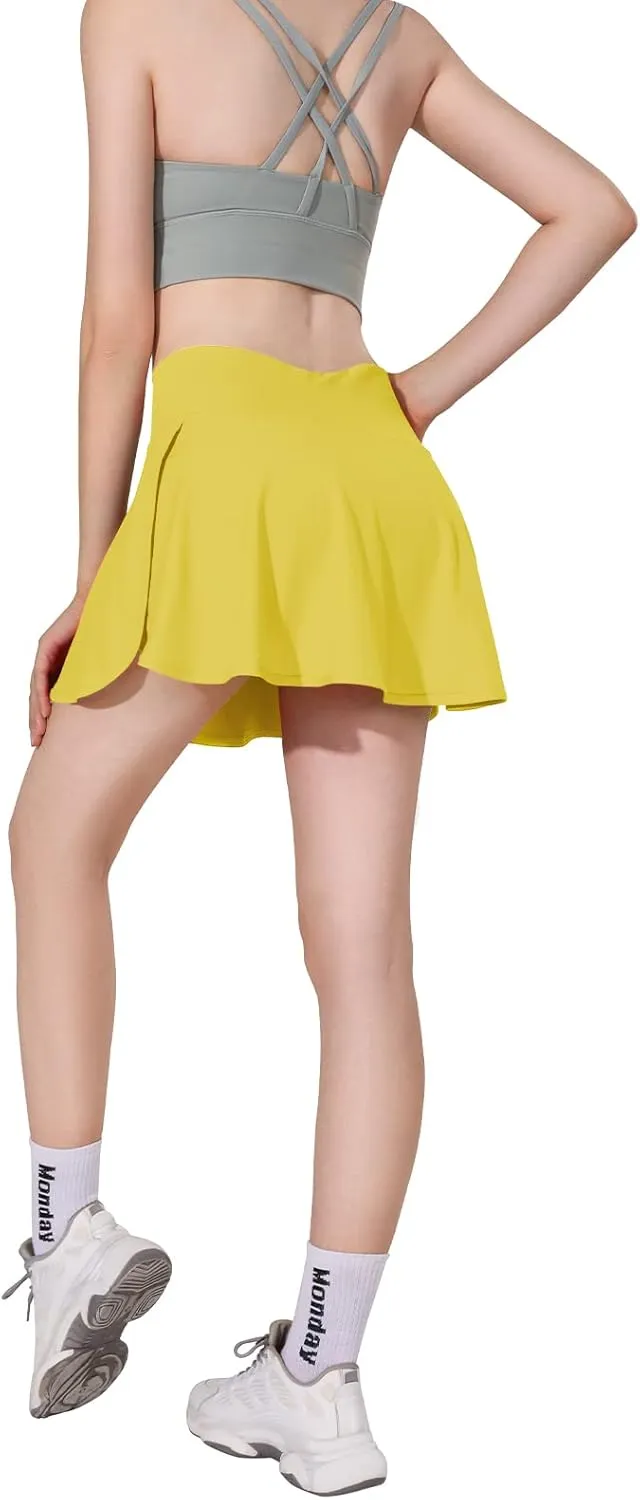 MCEDAR Pleated Crossover Tennis Skirt for Women with Pockets V High Waisted Crossbody Flowy Skirt Athletic Golf Skort