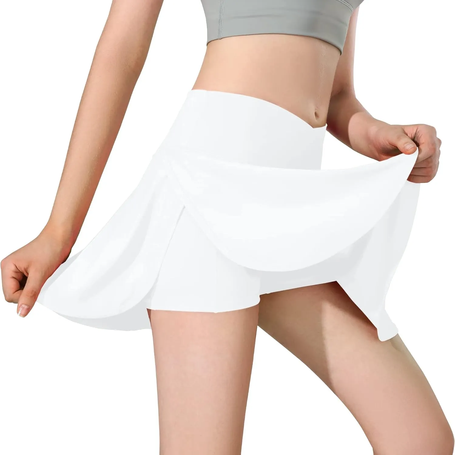 MCEDAR Pleated Crossover Tennis Skirt for Women with Pockets V High Waisted Crossbody Flowy Skirt Athletic Golf Skort