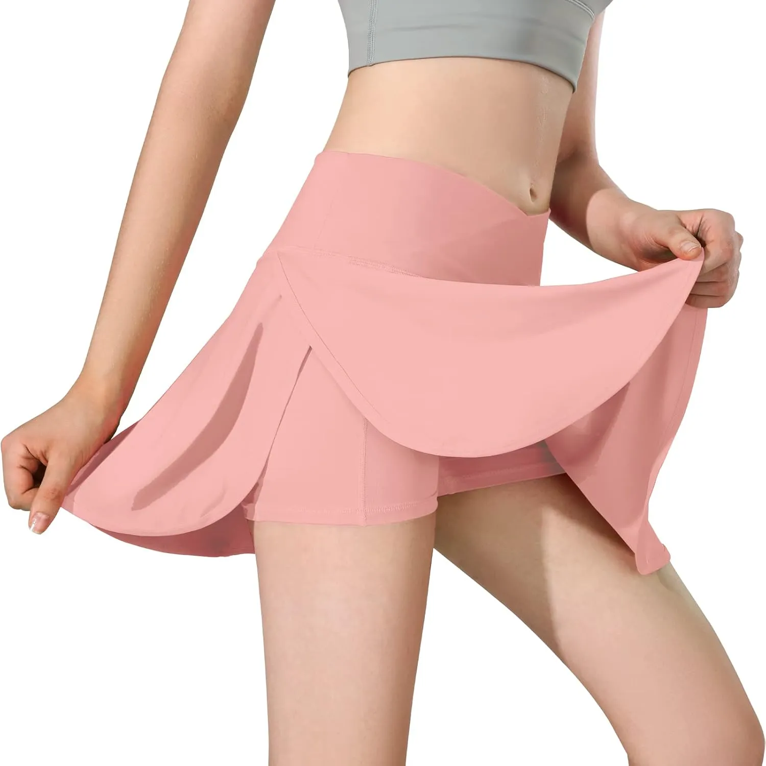 MCEDAR Pleated Crossover Tennis Skirt for Women with Pockets V High Waisted Crossbody Flowy Skirt Athletic Golf Skort