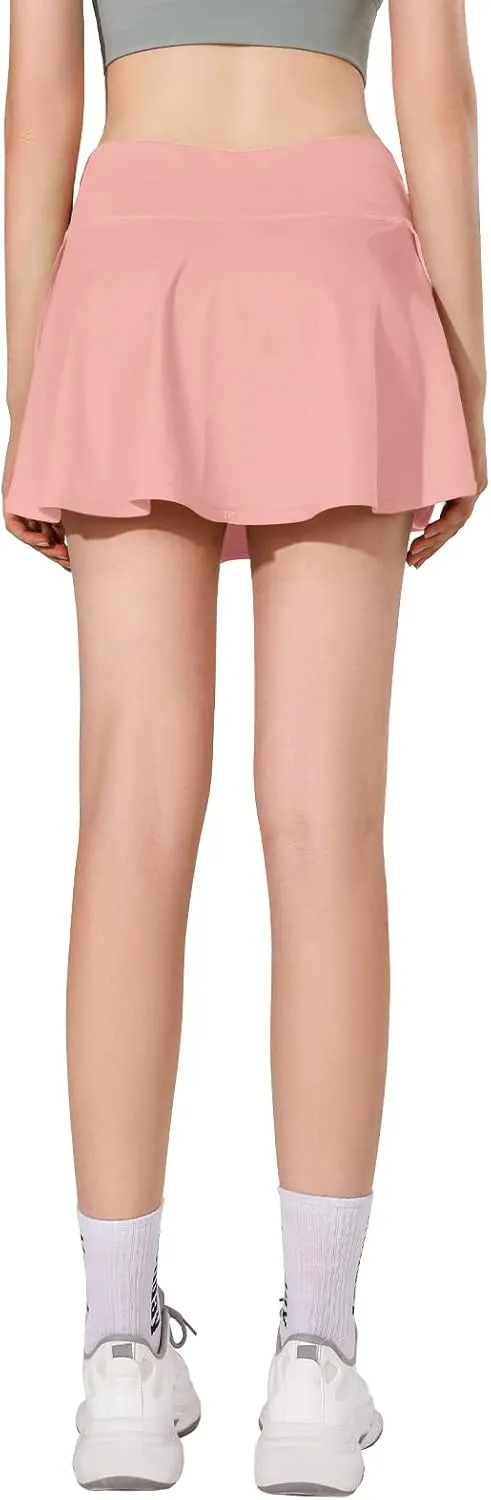 MCEDAR Pleated Crossover Tennis Skirt for Women with Pockets V High Waisted Crossbody Flowy Skirt Athletic Golf Skort