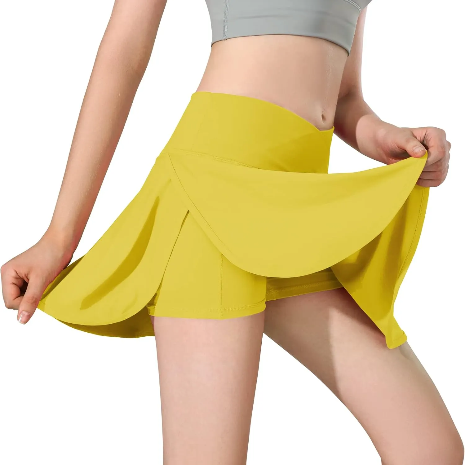 MCEDAR Pleated Crossover Tennis Skirt for Women with Pockets V High Waisted Crossbody Flowy Skirt Athletic Golf Skort
