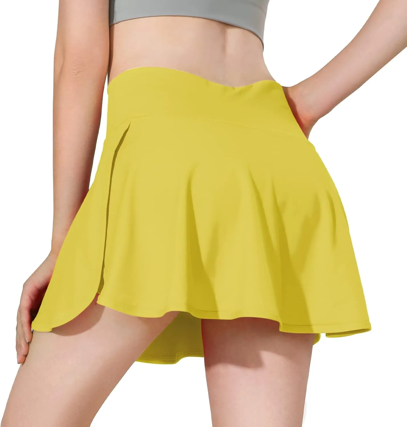 MCEDAR Pleated Crossover Tennis Skirt for Women with Pockets V High Waisted Crossbody Flowy Skirt Athletic Golf Skort