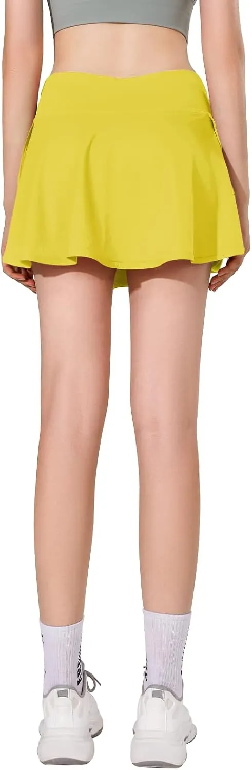 MCEDAR Pleated Crossover Tennis Skirt for Women with Pockets V High Waisted Crossbody Flowy Skirt Athletic Golf Skort