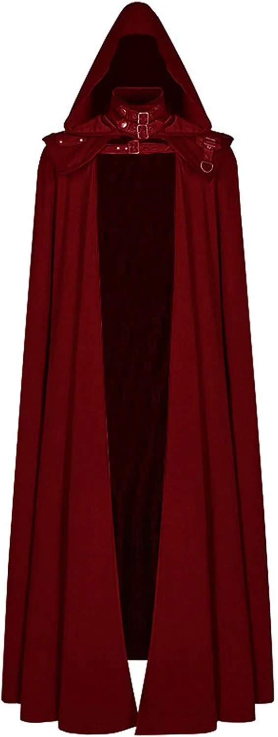 Medieval Cape with Hood for Women Plus Size Maxi Unisex Full Length Hooded Robe Cosplay Halloween Witch Cloak