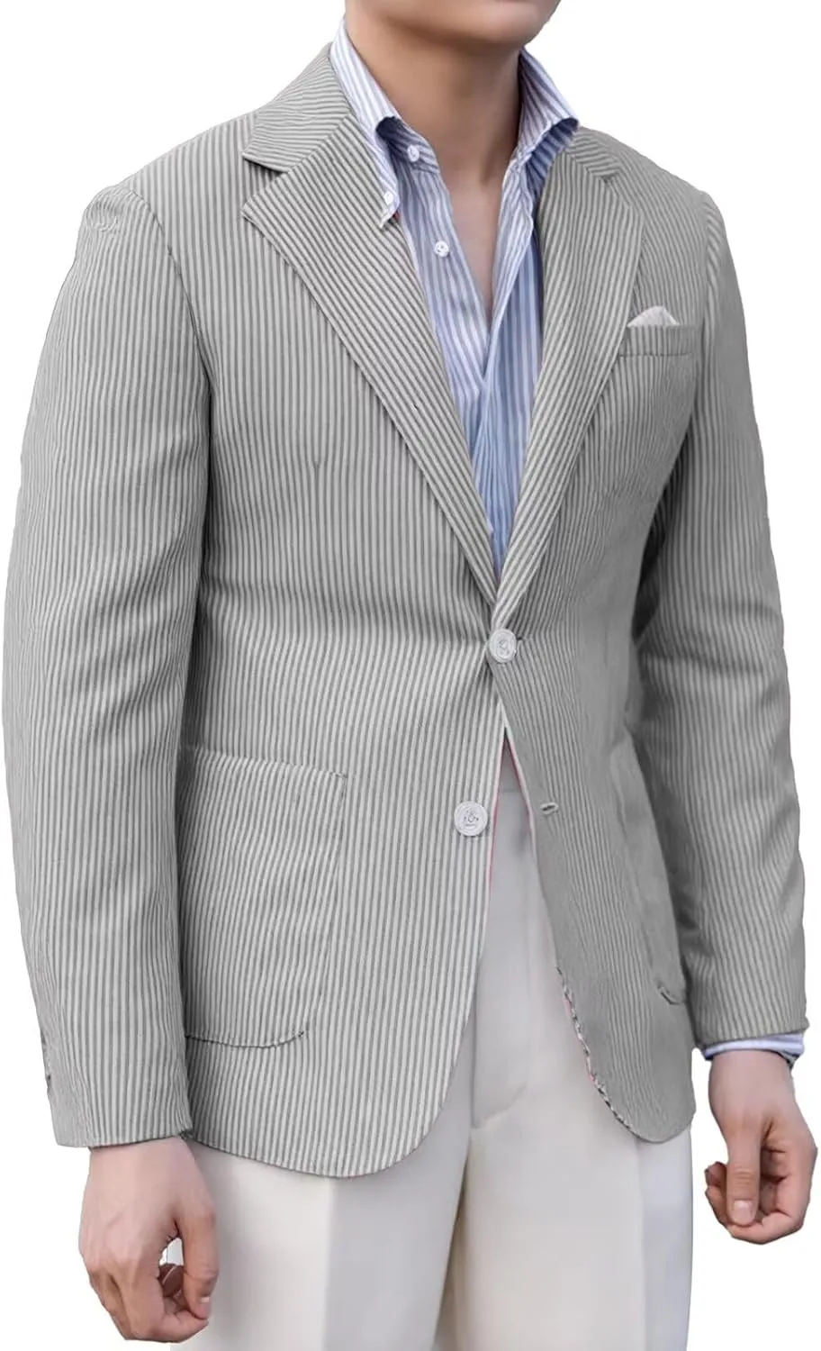 Men Seersucker Sports Jacket Suits Coat Classic Summer Blazer Seersucker Suit for Men Beach Wedding Tuxedo Blazers