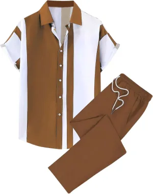 Men's 2 Piece Outfit Paisley Button Down Shirts and Drawstring Waist Pants Tracksuits