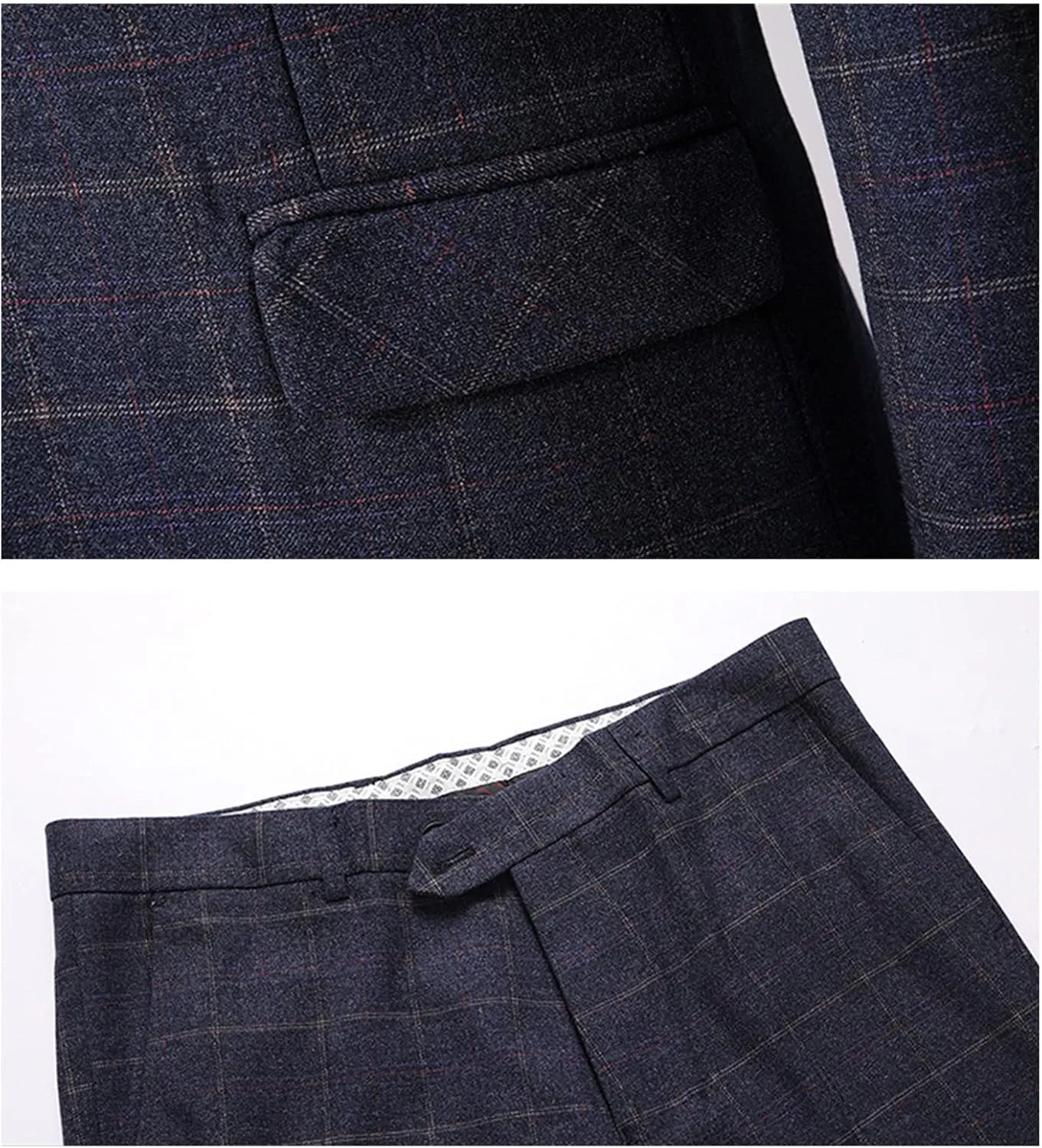 Men's 3 Piece Plaid Suit Check Single Breasted One Button Blazer Set Vintage Formal Dress Party Jacket Vest Pants