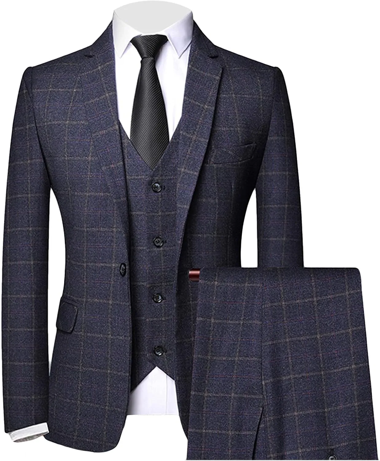 Men's 3 Piece Plaid Suit Check Single Breasted One Button Blazer Set Vintage Formal Dress Party Jacket Vest Pants