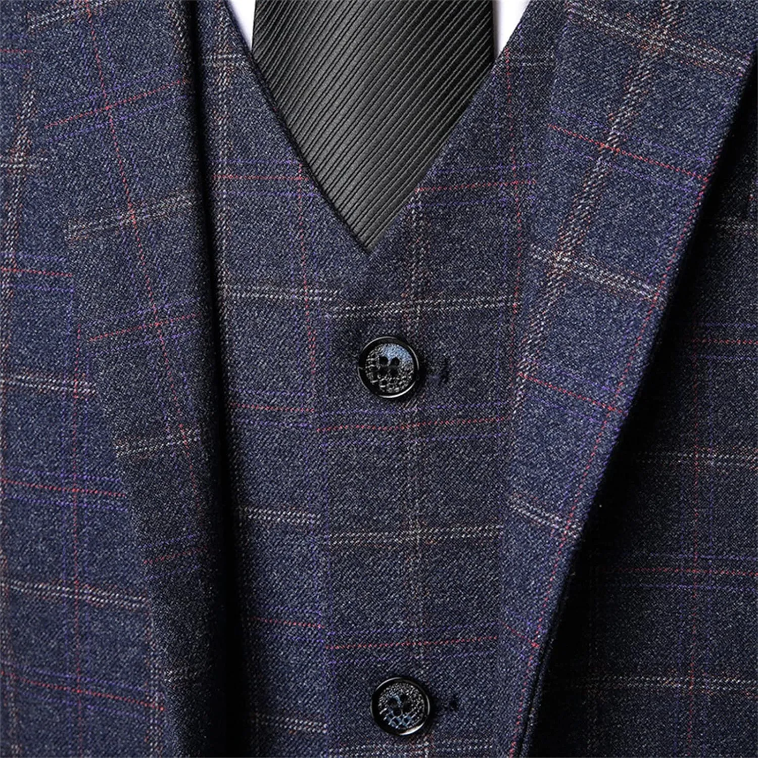 Men's 3 Piece Plaid Suit Check Single Breasted One Button Blazer Set Vintage Formal Dress Party Jacket Vest Pants