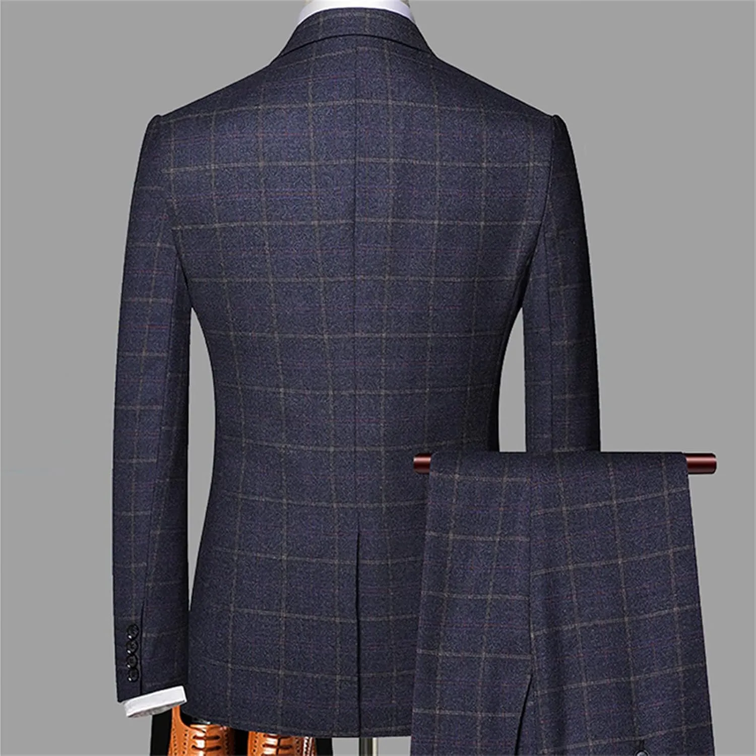 Men's 3 Piece Plaid Suit Check Single Breasted One Button Blazer Set Vintage Formal Dress Party Jacket Vest Pants