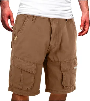 Mens Cargo Pants Knee Length Multi-Pockets High Waist Military Combat Hiking Fishing Shorts Straight Leg Baggy Jogger Bermuda