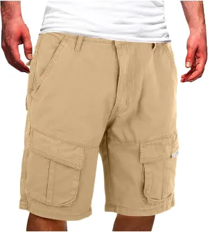 Mens Cargo Pants Knee Length Multi-Pockets High Waist Military Combat Hiking Fishing Shorts Straight Leg Baggy Jogger Bermuda