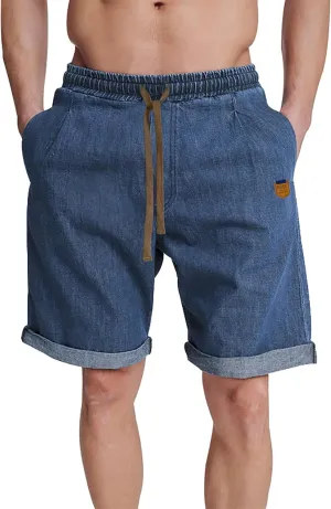 Mens Casual Shorts Elastic Drawstring Straight Leg Baggy Vintage Styel Workout Pants Knee Length Combat Hiking Sports Bermuda
