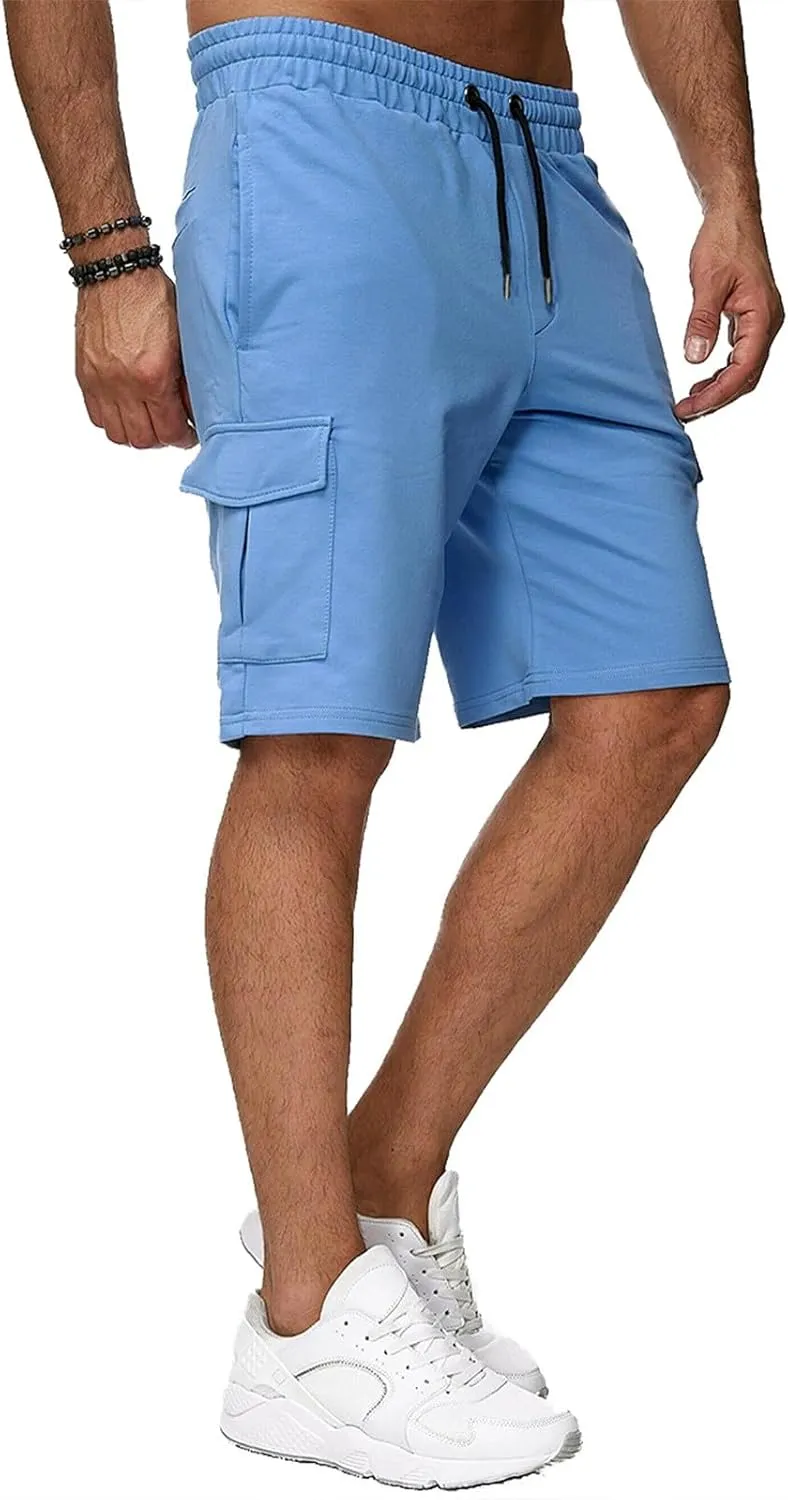 Mens Casual Shorts Knee Length Elastic Drawstring Straight Loose Sports Pants Outdoor Hiking Fishing Combat Tactical Bermuda