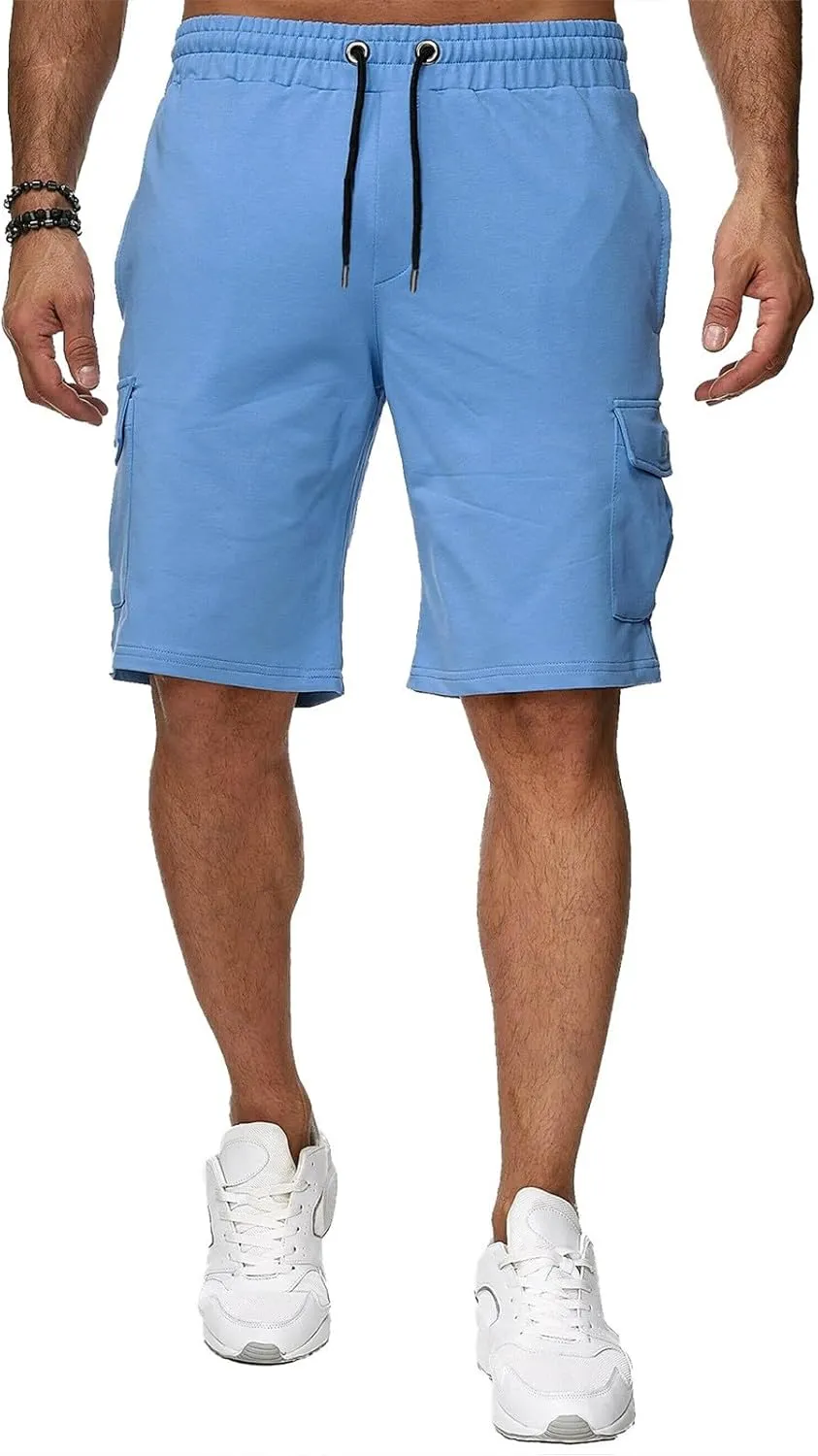Mens Casual Shorts Knee Length Elastic Drawstring Straight Loose Sports Pants Outdoor Hiking Fishing Combat Tactical Bermuda