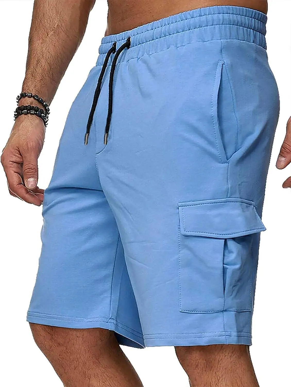 Mens Casual Shorts Knee Length Elastic Drawstring Straight Loose Sports Pants Outdoor Hiking Fishing Combat Tactical Bermuda