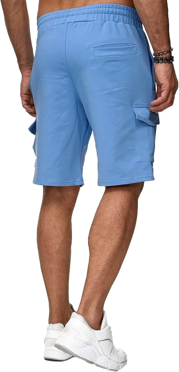 Mens Casual Shorts Knee Length Elastic Drawstring Straight Loose Sports Pants Outdoor Hiking Fishing Combat Tactical Bermuda