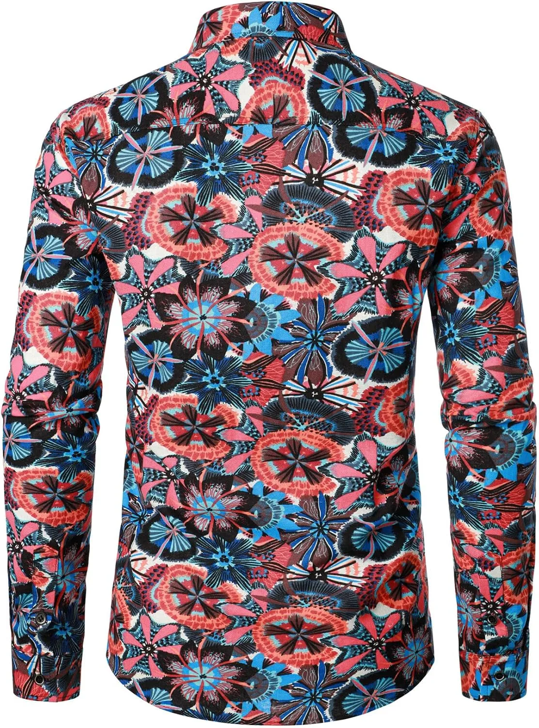 Men's Cotton Linen Vintage 70s Hippie Pattern Printed Long Sleeve Button Down Shirts for Disco Party