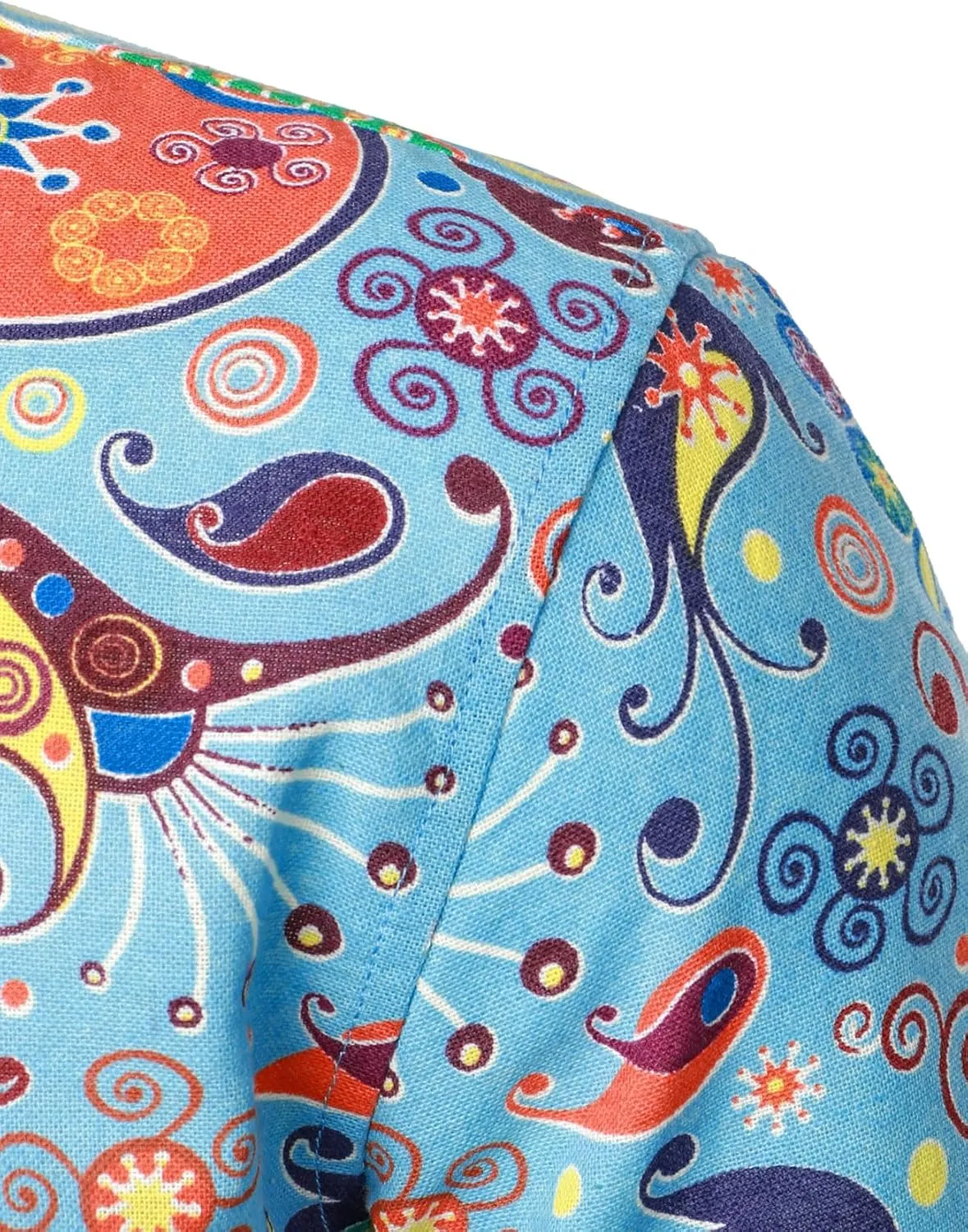 Men's Cotton Linen Vintage 70s Hippie Pattern Printed Long Sleeve Button Down Shirts for Disco Party