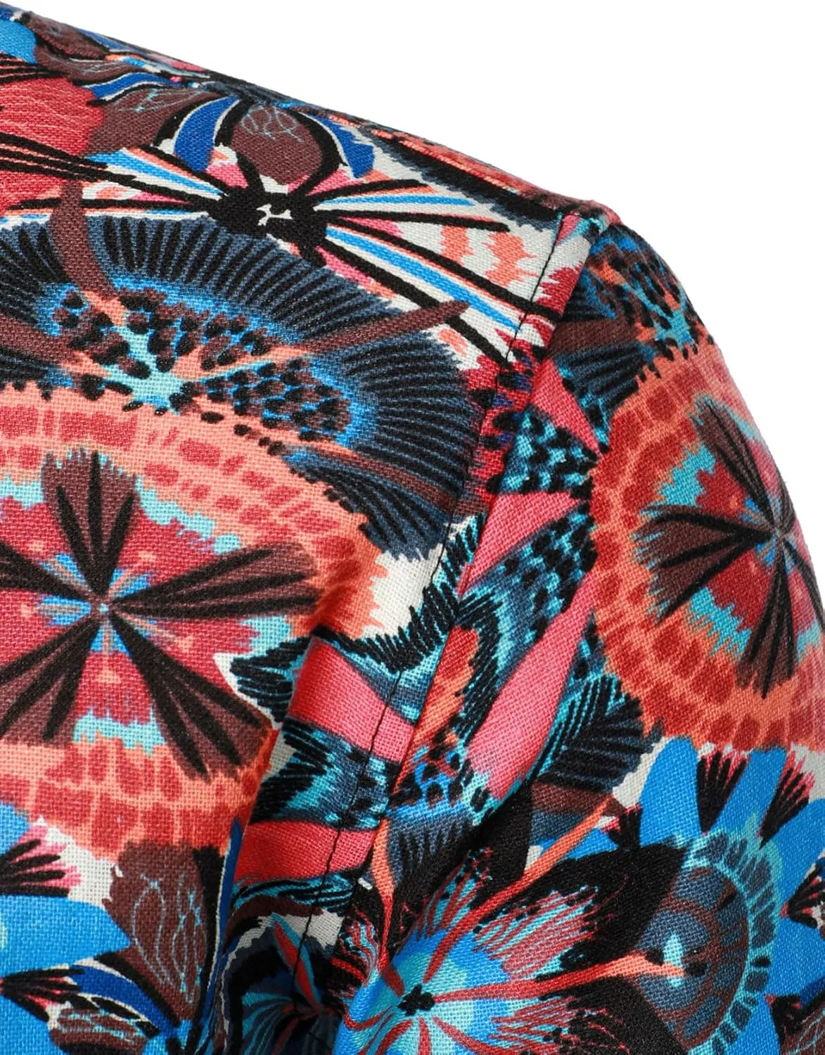 Men's Cotton Linen Vintage 70s Hippie Pattern Printed Long Sleeve Button Down Shirts for Disco Party