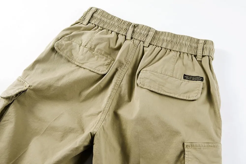 Mens Drawstring Cargo Shorts Straight Leg Military Tactical Combat Hiking Fishing Pants Multi-Pockets Fitness Sports Bermuda