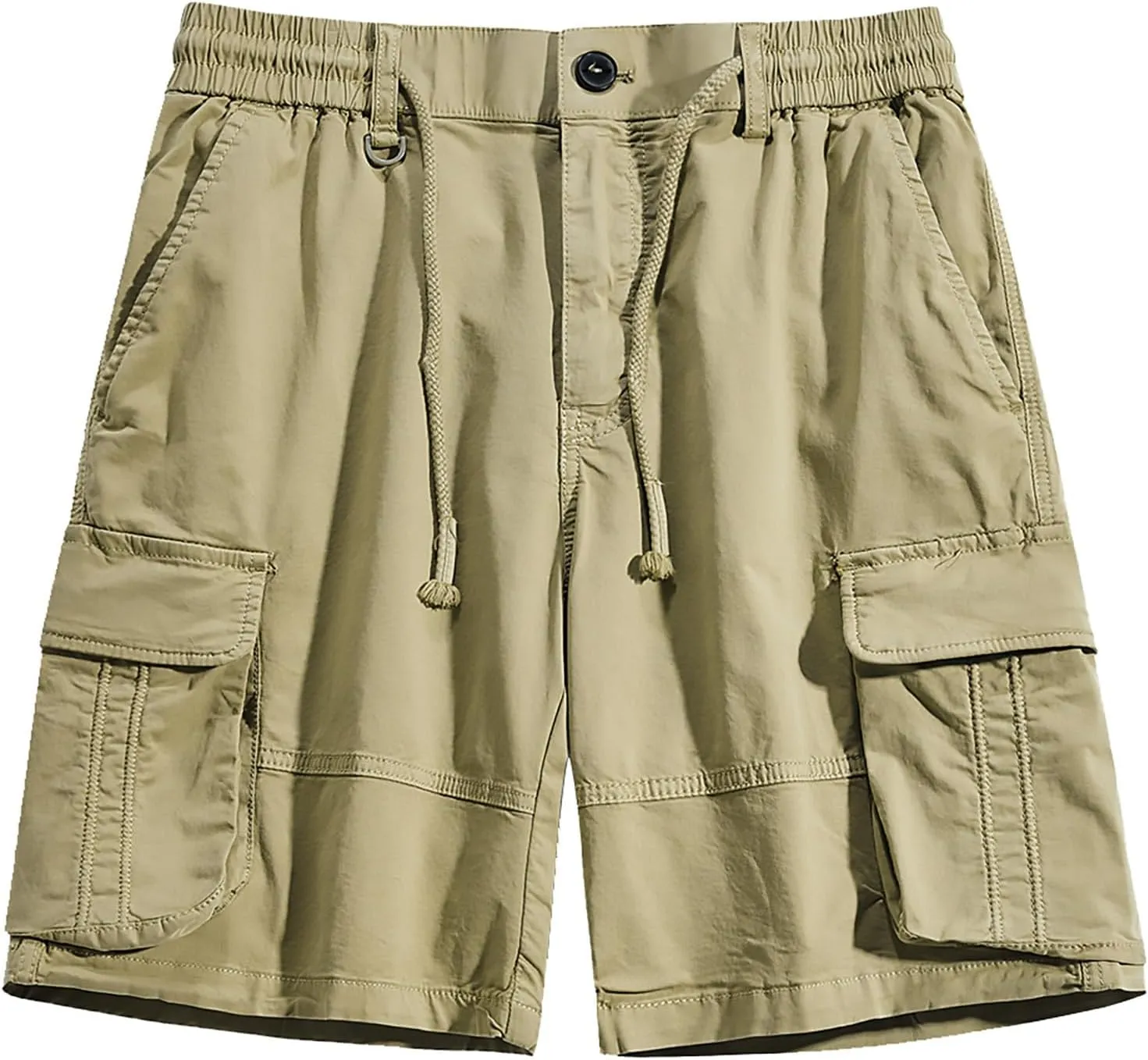 Mens Drawstring Cargo Shorts Straight Leg Military Tactical Combat Hiking Fishing Pants Multi-Pockets Fitness Sports Bermuda