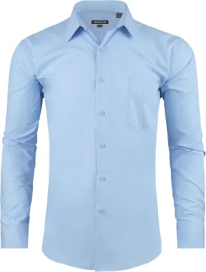 Men's Dress Shirt Regular Fit Long Sleeve Wrinkle-Resistant Business Formal Solid Button Down Shirts with Pocket