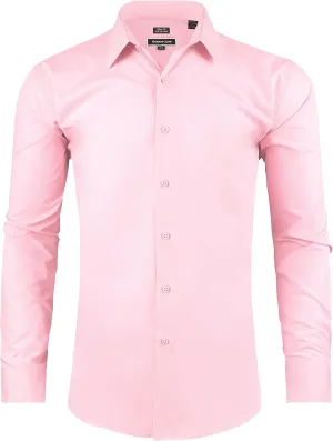 Men's Dress Shirt Slim Fit Long Sleeve Full Stretch Wrinkle-Resistant Business Casual Solid Button Down Shirts