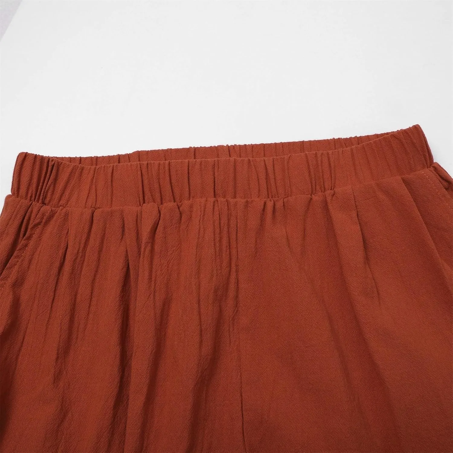 Mens Elastic High Waisted Trousers Cotton and Linen Lightweight Baggy Flowy Tapered Pants Combat Casual Yoga Dancing Capris