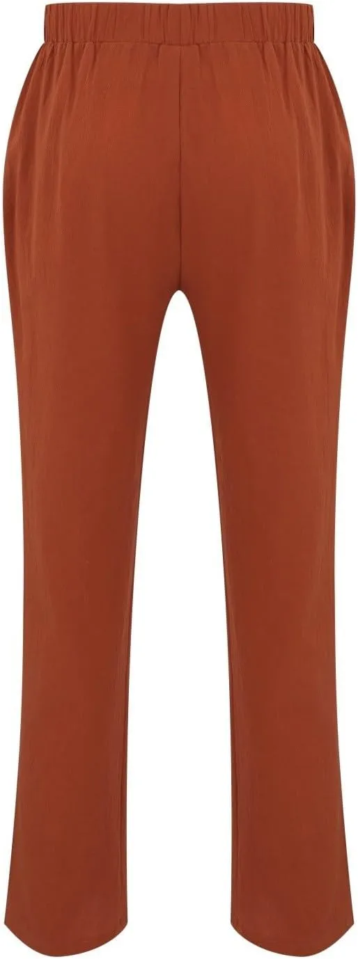 Mens Elastic High Waisted Trousers Cotton and Linen Lightweight Baggy Flowy Tapered Pants Combat Casual Yoga Dancing Capris