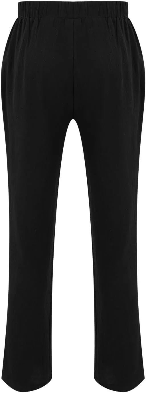 Mens Elastic High Waisted Trousers Cotton and Linen Lightweight Baggy Flowy Tapered Pants Combat Casual Yoga Dancing Capris