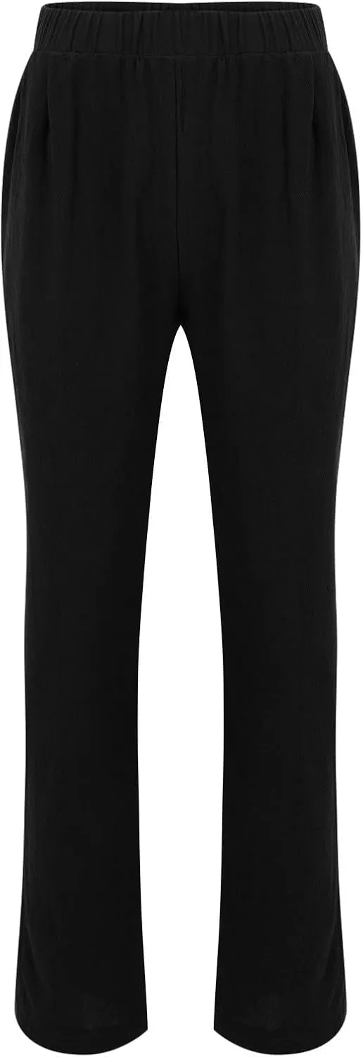 Mens Elastic High Waisted Trousers Cotton and Linen Lightweight Baggy Flowy Tapered Pants Combat Casual Yoga Dancing Capris