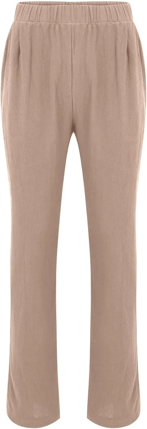 Mens Elastic High Waisted Trousers Cotton and Linen Lightweight Baggy Flowy Tapered Pants Combat Casual Yoga Dancing Capris