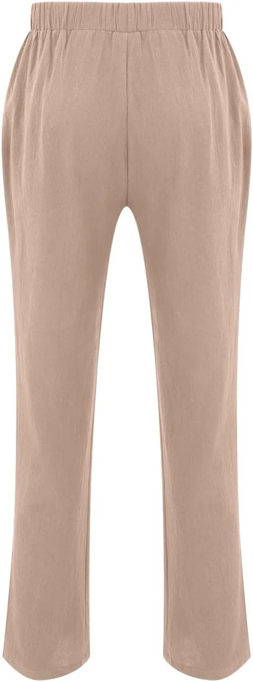Mens Elastic High Waisted Trousers Cotton and Linen Lightweight Baggy Flowy Tapered Pants Combat Casual Yoga Dancing Capris