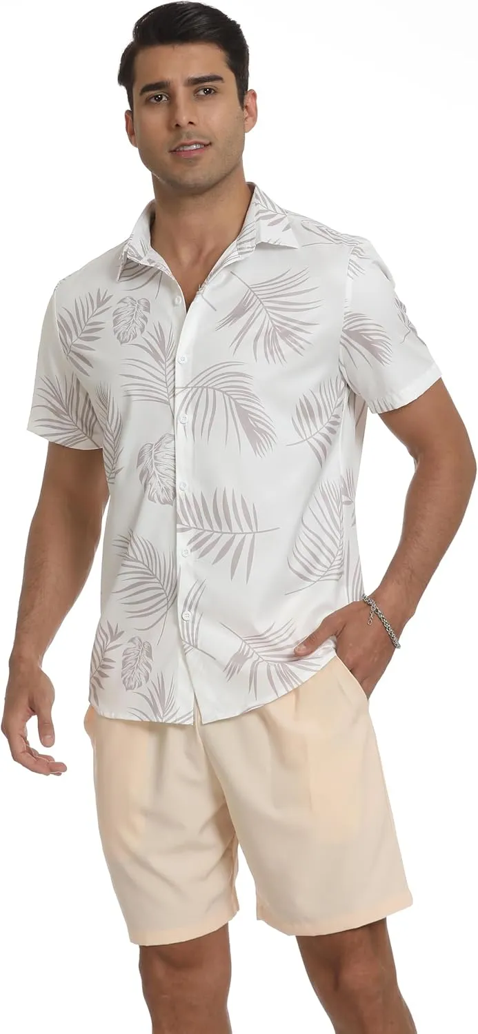Men's Hawaiian Matching Sets Summer Tropical Beach Short Sleeve Button Down Shirts and Shorts 2 Piece Outfits