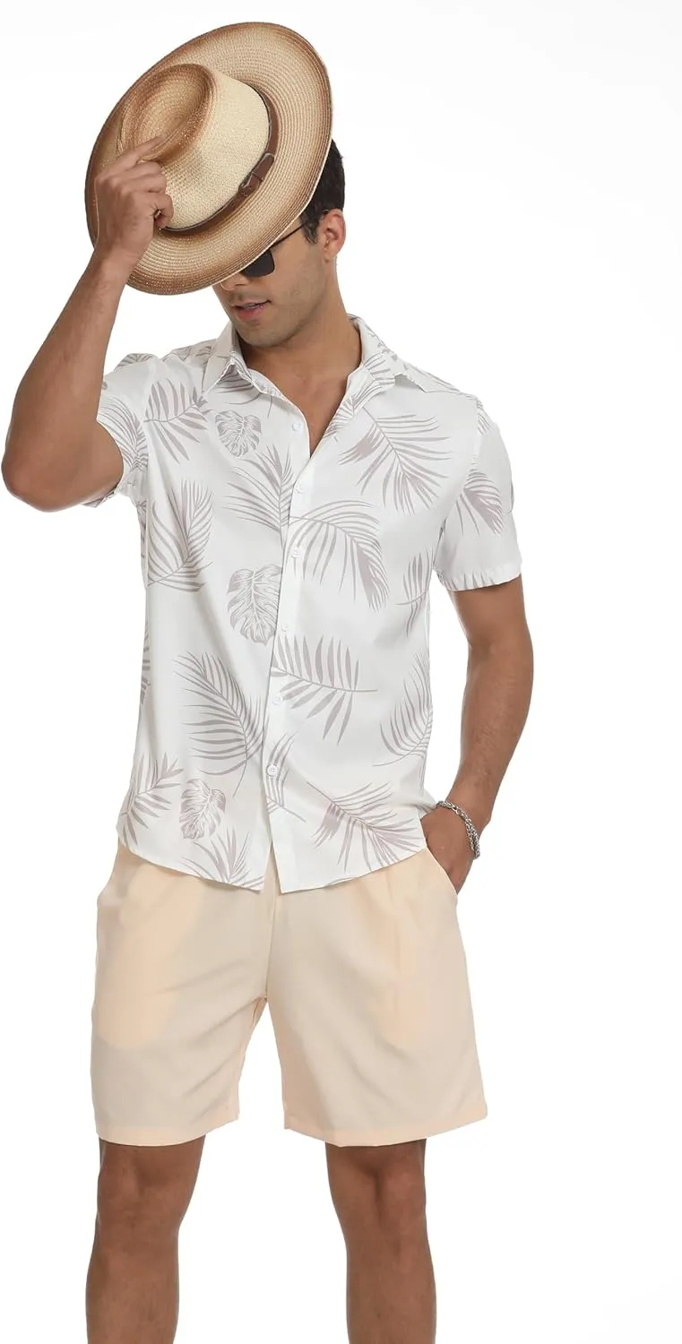 Men's Hawaiian Matching Sets Summer Tropical Beach Short Sleeve Button Down Shirts and Shorts 2 Piece Outfits