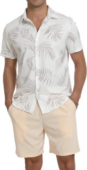 Men's Hawaiian Matching Sets Summer Tropical Beach Short Sleeve Button Down Shirts and Shorts 2 Piece Outfits