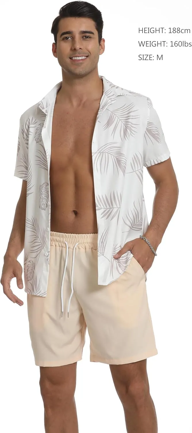 Men's Hawaiian Matching Sets Summer Tropical Beach Short Sleeve Button Down Shirts and Shorts 2 Piece Outfits