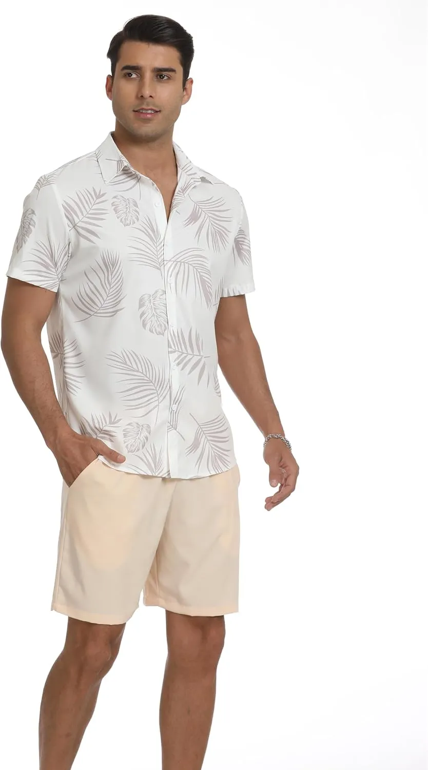 Men's Hawaiian Matching Sets Summer Tropical Beach Short Sleeve Button Down Shirts and Shorts 2 Piece Outfits