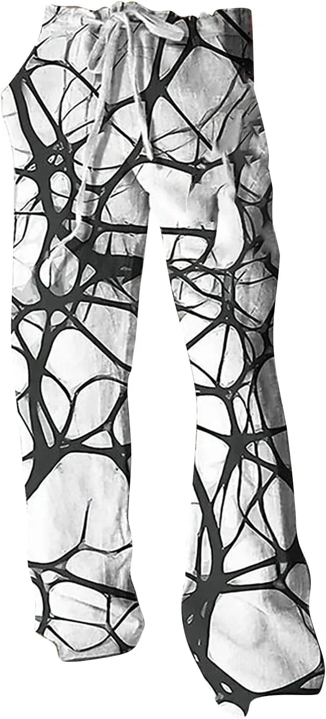Mens Hiliday Vacation Pants Trousers Elastic Waisted Drawstring 3D Digital Print Beach Palazzo Straight Leg Baggy Casual Pant