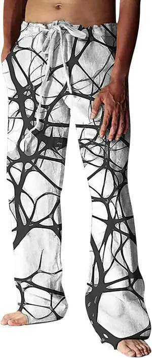 Mens Hiliday Vacation Pants Trousers Elastic Waisted Drawstring 3D Digital Print Beach Palazzo Straight Leg Baggy Casual Pant