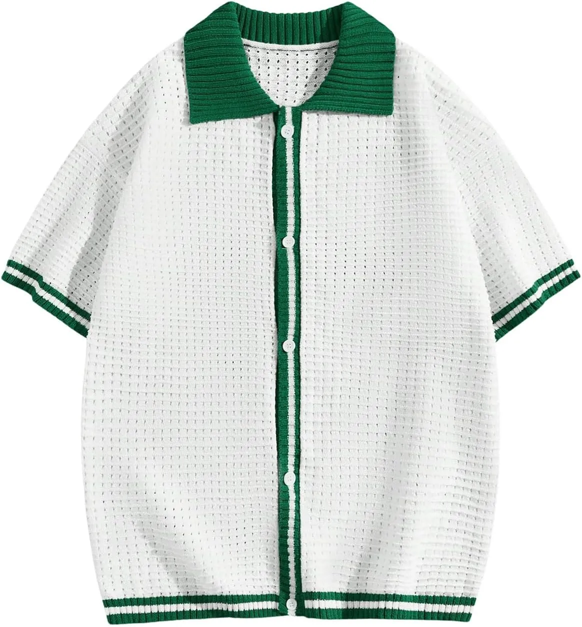 Men's Knitted Shirt Summer Vintage Striped Short Sleeve Casual Button Down Shirts Sweater