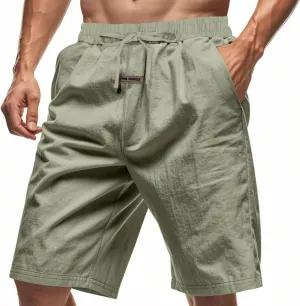 Men's Linen Casual Beach Shorts Elastic Waist Drawstring Summer Shorts 2025