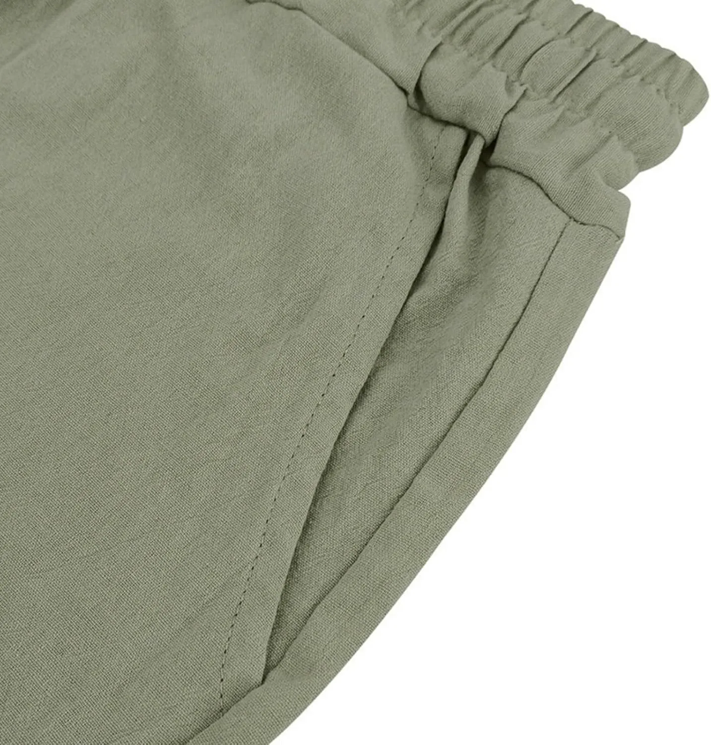 Men's Linen Casual Beach Shorts Elastic Waist Drawstring Summer Shorts 2025