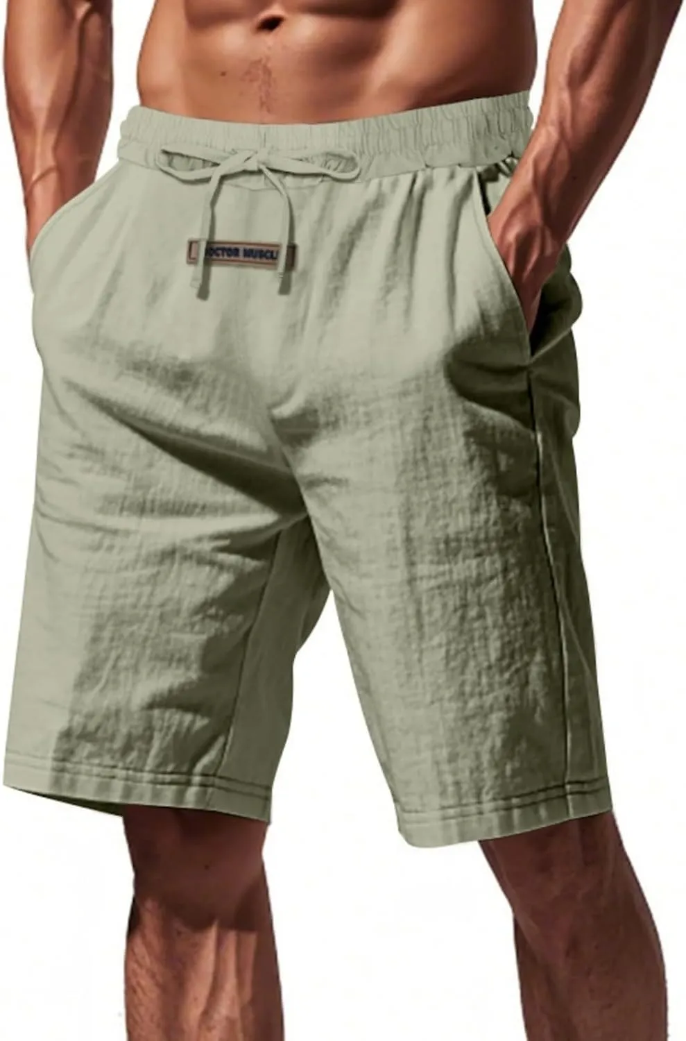 Men's Linen Casual Beach Shorts Elastic Waist Drawstring Summer Shorts 2025