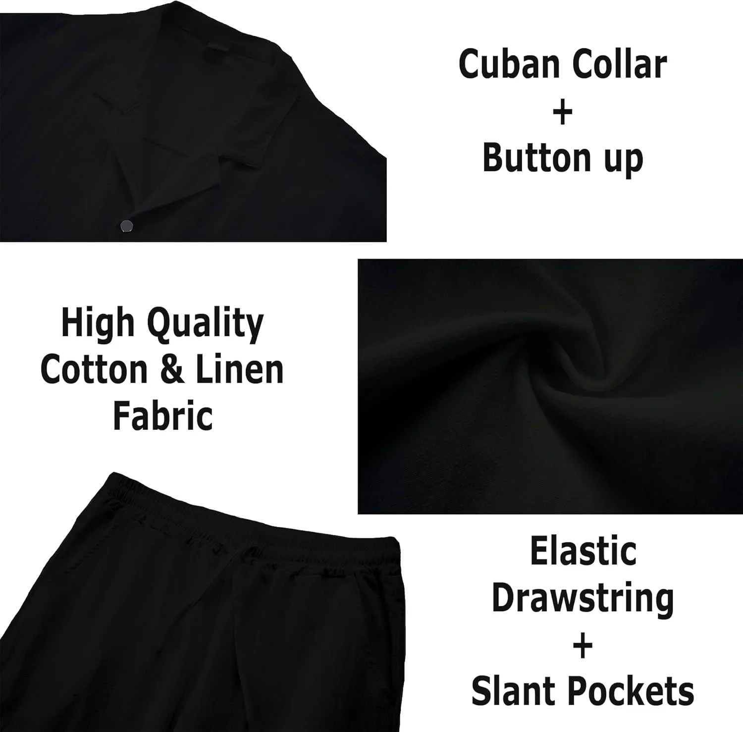 Men's Linen Sets Outfits: 3 Piece Beach Button Down Shirts Casual Loose Pants Short Sleeve Walking Suits