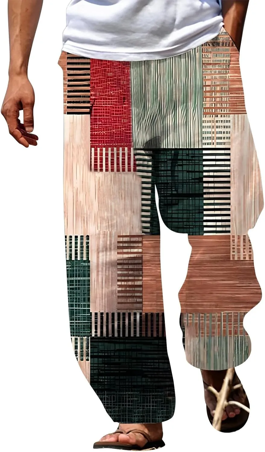 Mens Quick Drying Plus Size Baggy Casual Traveling Pants Color Block Trousers Lightweight Summer Elastic Waist Palazzo 2024