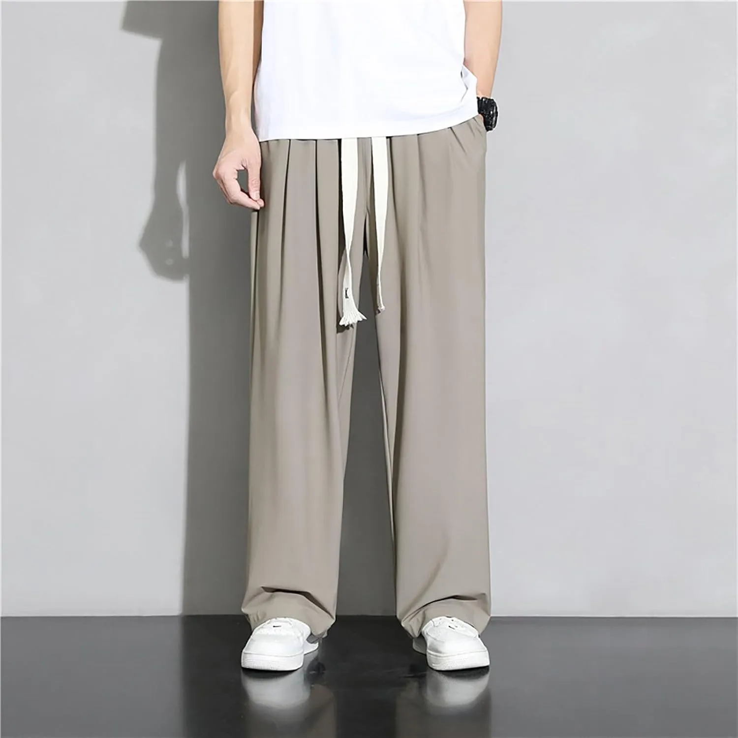 Mens Straight Casual Pants Lightweight Breathable Drawstring Quick Drying Loose Trousers Summer Solid Outdoor Traveling Pants