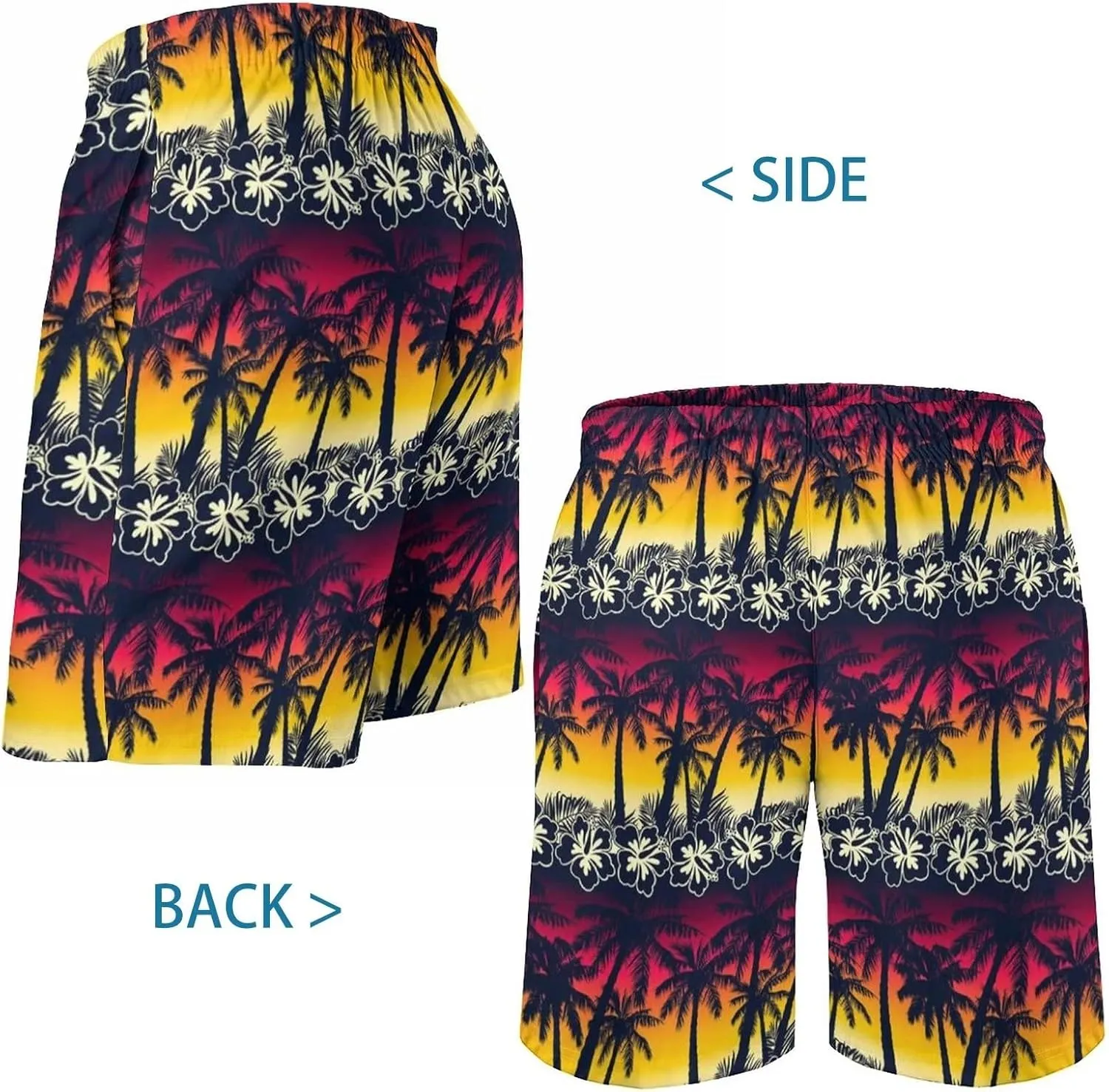 Men's Swim Trunks Hawaiian Bathing Mesh Lining Suit Swimsuits Beach Shorts with Pockets