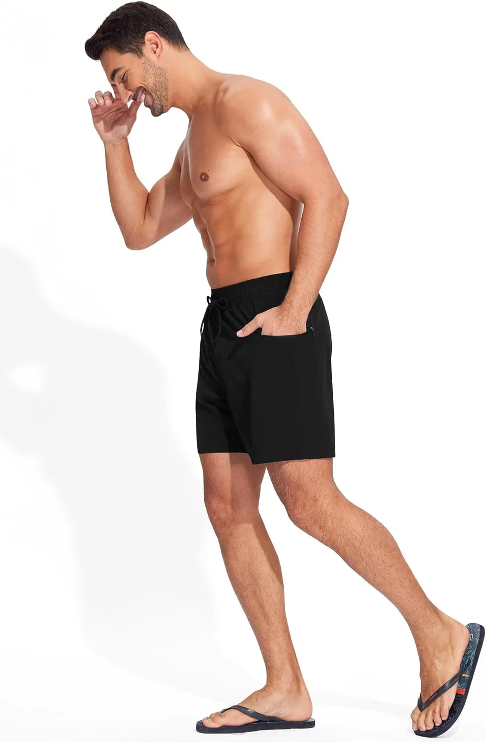 Mens Swim Trunks with Printed Compression Liner Quick Dry Bathing Suits 6" Beach Swimming Shorts with Zipper Pockets